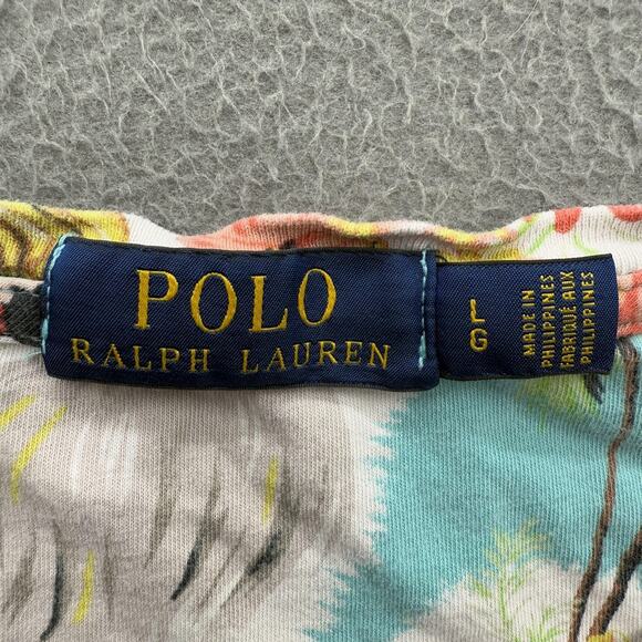 Polo Ralph Lauren Shirt Mens Large Blue Hawaiian Aloha Hula Graphic Tee Crewneck - Picture 3 of 9